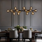 40 in. Linear Mid Century Modern Chandelier 16-Light Gold Brass Sputnik Pendant Light with Frosted Glass Globe for Dining Room