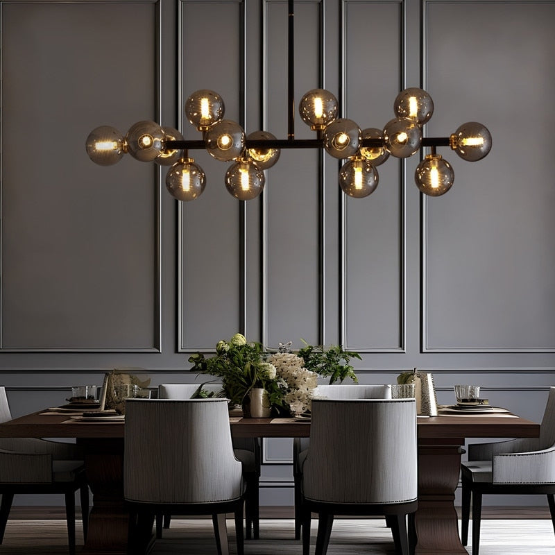 40 in. Linear Mid Century Modern Chandelier 16-Light Gold Brass Sputnik Pendant Light with Frosted Glass Globe for Dining Room