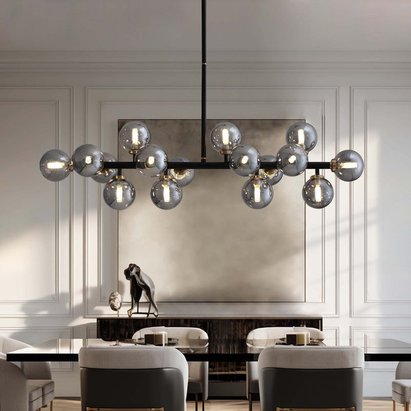 40 in. Linear Mid Century Modern Chandelier 16-Light Gold Brass Sputnik Pendant Light with Frosted Glass Globe for Dining Room
