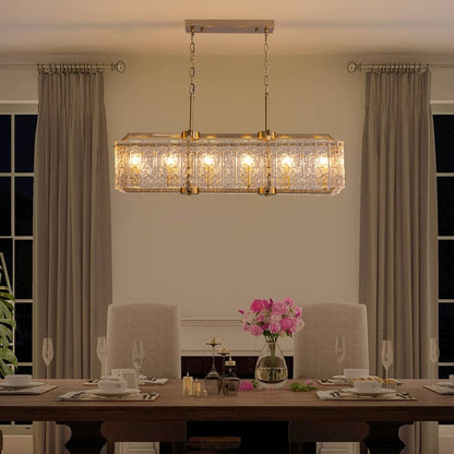 40 in. Linear Modern Crystal Chandeliers 16-Light Brass Gold Rectangular Chandelier for Dining Living Room Kitchen Island