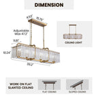 40 in. Linear Modern Crystal Chandeliers 16-Light Brass Gold Rectangular Chandelier for Dining Living Room Kitchen Island