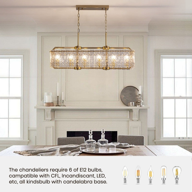 40 in. Linear Modern Crystal Chandeliers 16-Light Brass Gold Rectangular Chandelier for Dining Living Room Kitchen Island