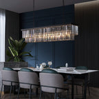 47 in. Smoked Gray and Black Modern Contemporary Crystal Chandelier 2-Tier Linear Kitchen Island Pendant Light for Dining Room