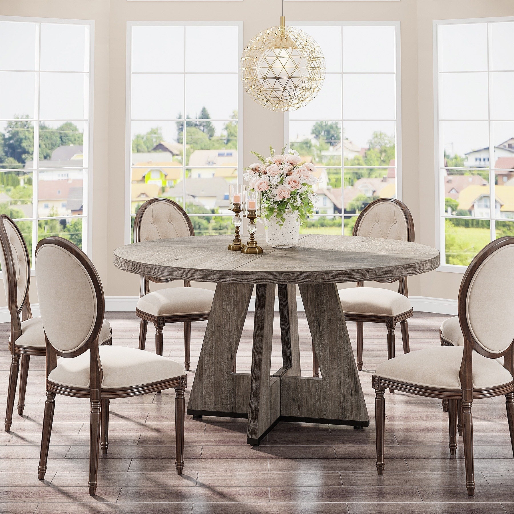 47 Round Dining Table for 4, Farmhouse Kitchen Table Small Dinner Table Wood Kitchen Table for Dining Room Living Room