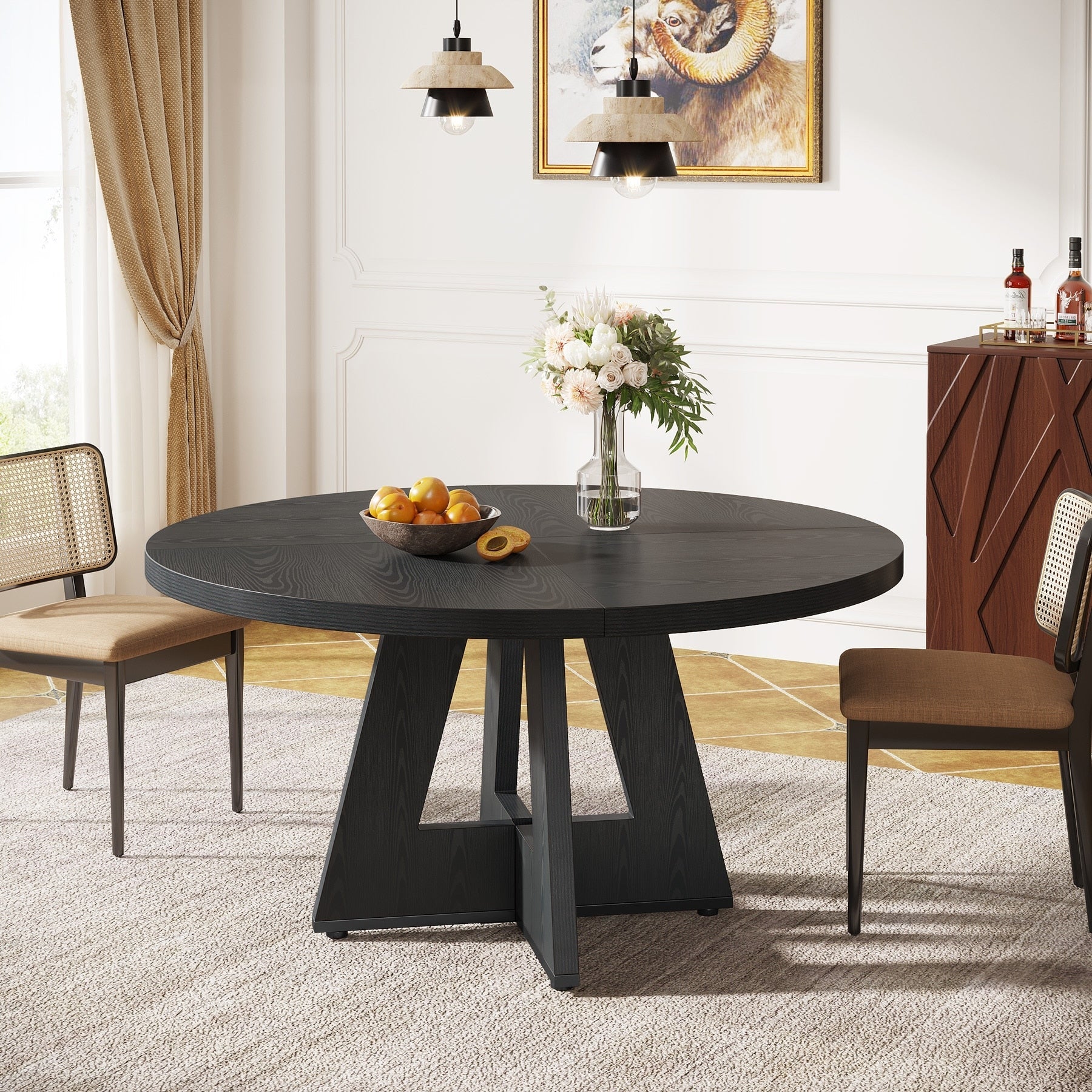 47 Round Dining Table for 4, Farmhouse Kitchen Table Small Dinner Table Wood Kitchen Table for Dining Room Living Room