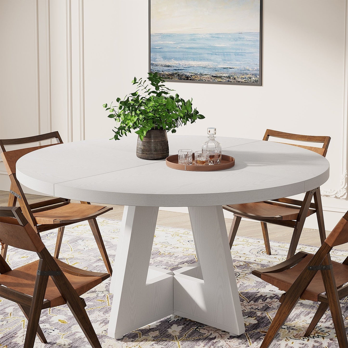 47 Round Dining Table for 4, Farmhouse Kitchen Table Small Dinner Table Wood Kitchen Table for Dining Room Living Room
