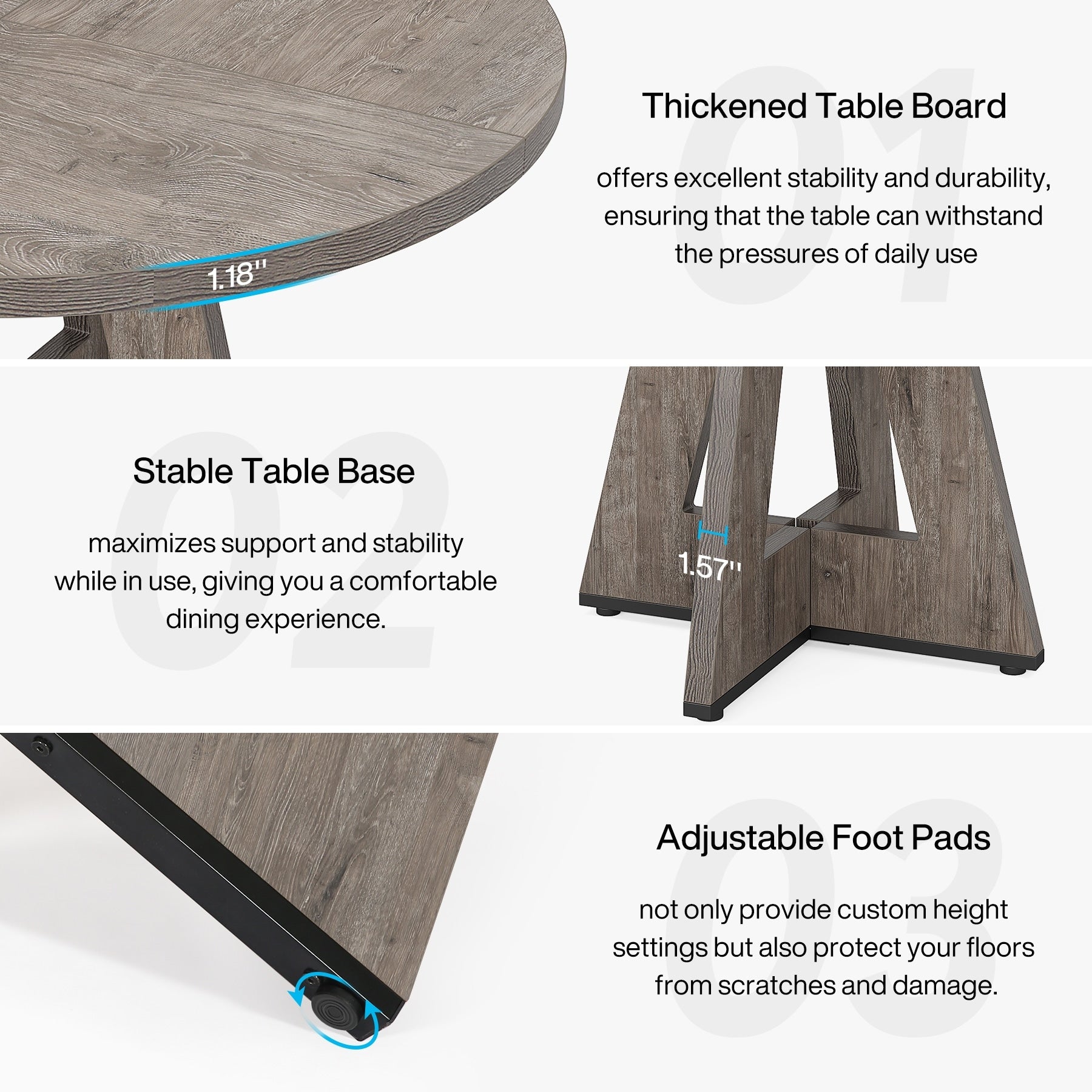 47 Round Dining Table for 4, Farmhouse Kitchen Table Small Dinner Table Wood Kitchen Table for Dining Room Living Room