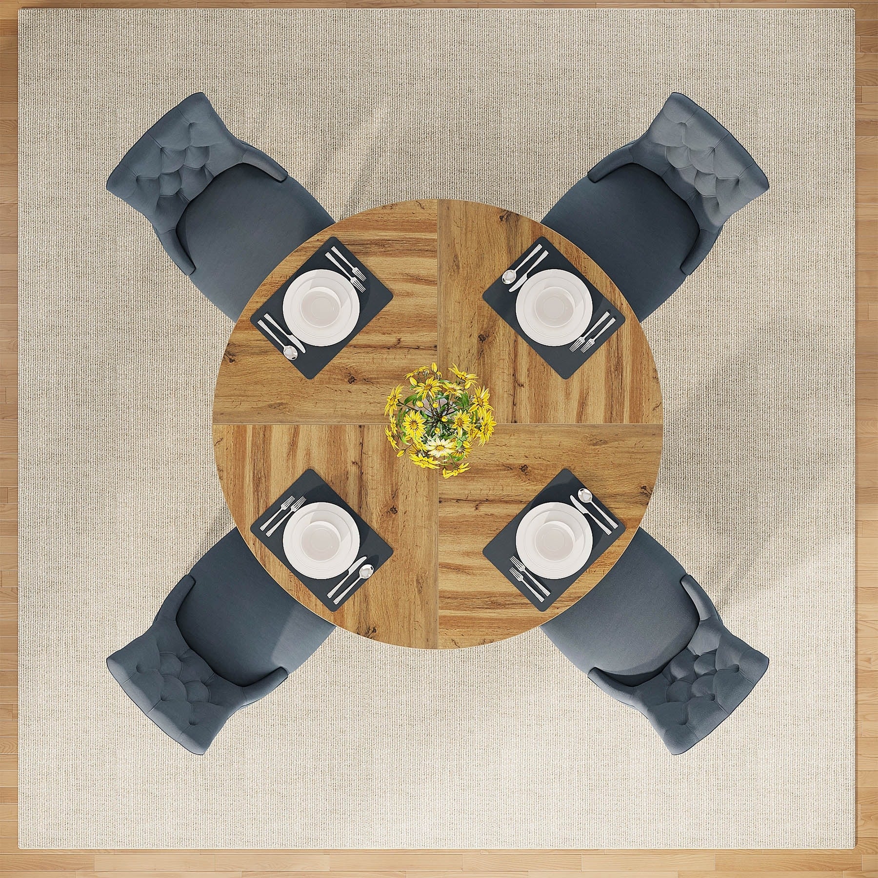 47 Round Dining Table for 4, Farmhouse Kitchen Table Small Dinner Table Wood Kitchen Table for Dining Room Living Room