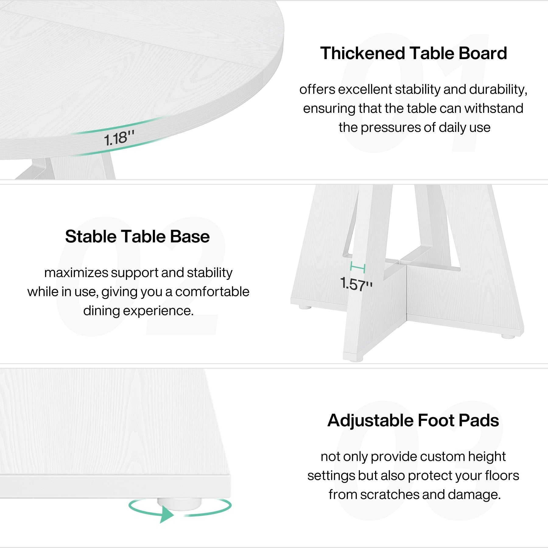 47 Round Dining Table for 4, Farmhouse Kitchen Table Small Dinner Table Wood Kitchen Table for Dining Room Living Room