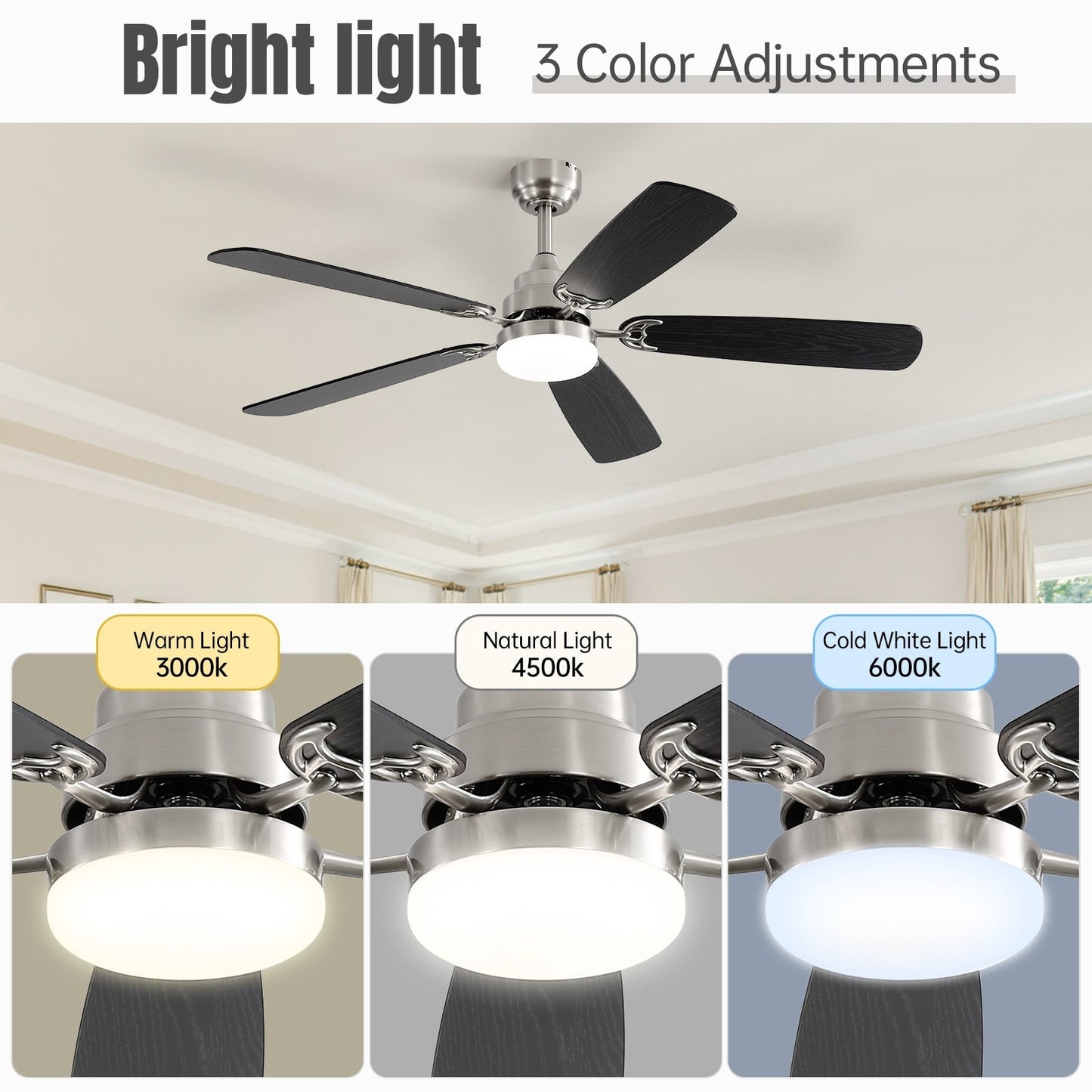 48 and 52 Integrated LED Ceiling Fan with Light and Remote, Reversible DC Motor