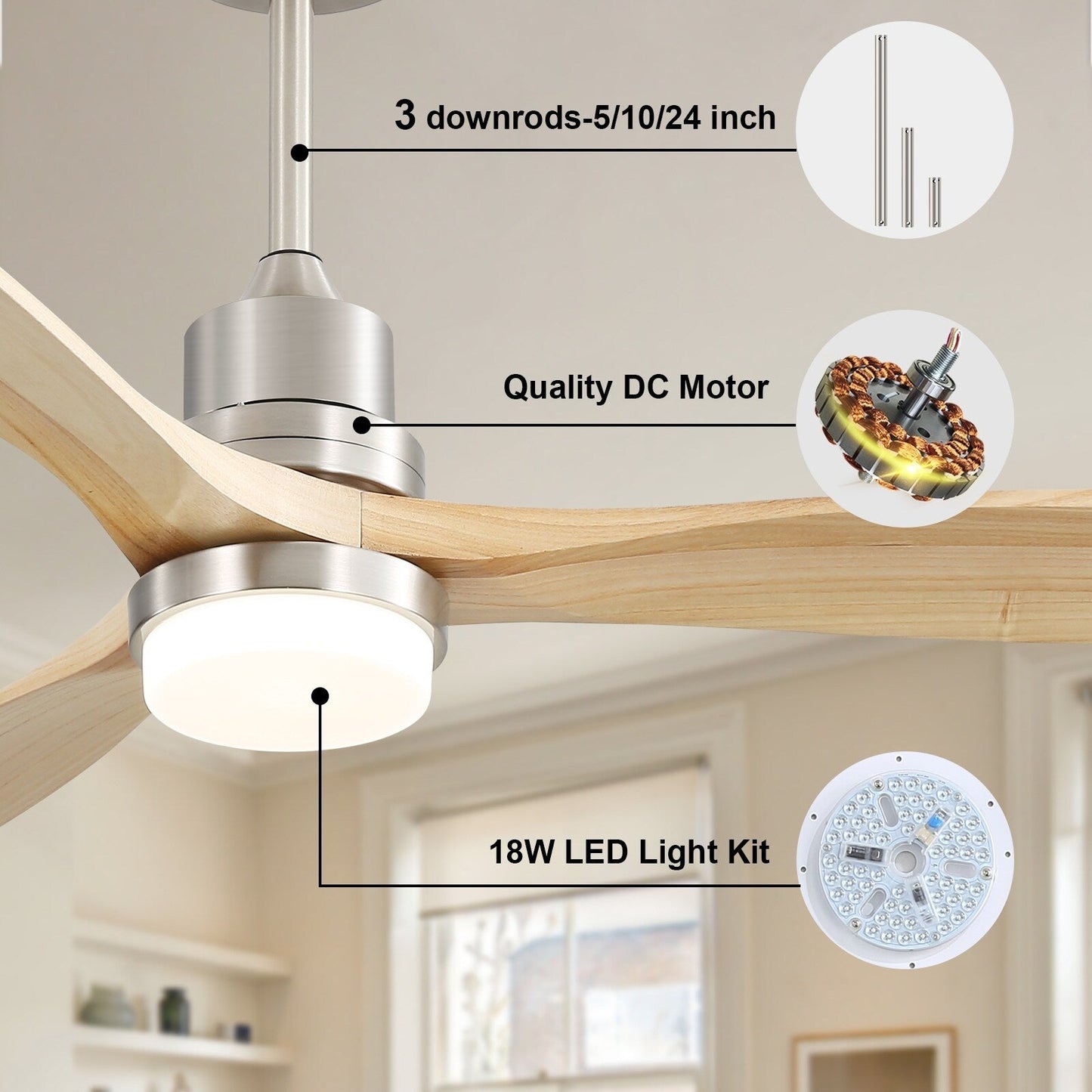 48 and 52 Integrated LED Ceiling Fan with Light and Remote, Reversible DC Motor