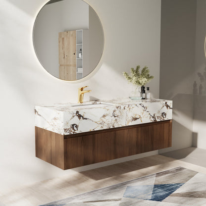 48'' Modern Single Bathroom Vanities, With Glossy Faux Marble Top, Solid Wood