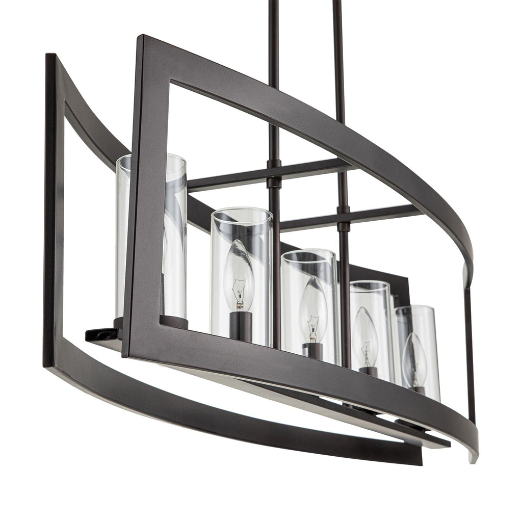 5-Light Modern Industrial Linear Chandelier for Dining Room Farmhouse Cylinder Clear Glass Chandelier Kitchen Island Lights