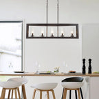 5-Light Modern Industrial Linear Chandelier for Dining Room Farmhouse Cylinder Clear Glass Chandelier Kitchen Island Lights
