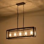 5-Light Modern Industrial Linear Chandelier for Dining Room Farmhouse Cylinder Clear Glass Chandelier Kitchen Island Lights