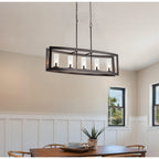 5-Light Modern Industrial Linear Chandelier for Dining Room Farmhouse Cylinder Clear Glass Chandelier Kitchen Island Lights