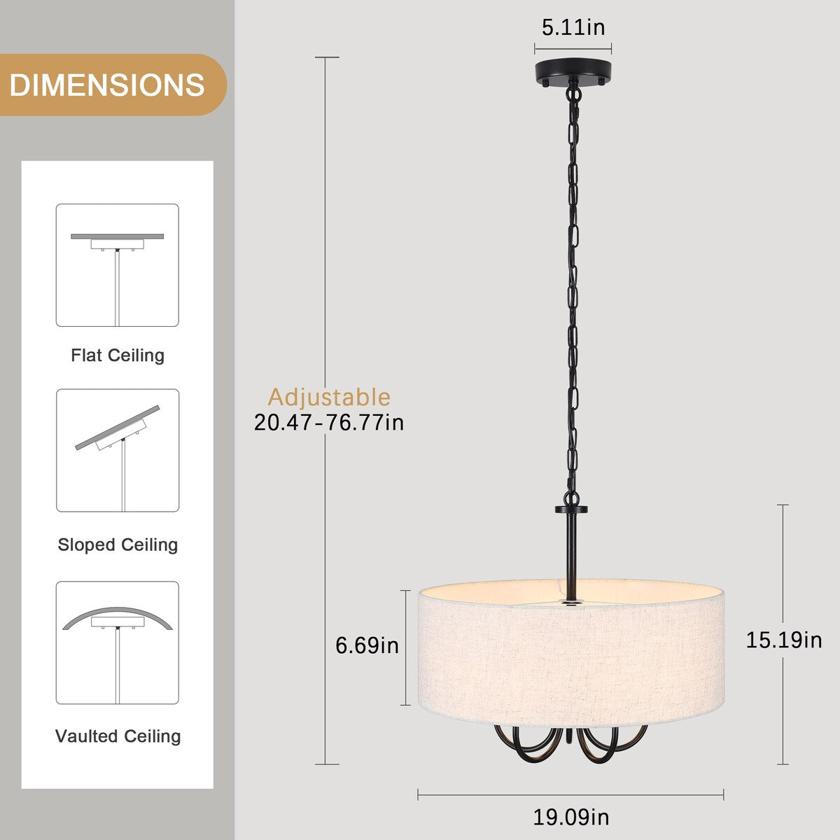 5-Light Modern Semi Flush Mount Ceiling Light for Dining Room Bedrooms Living Room - N/A