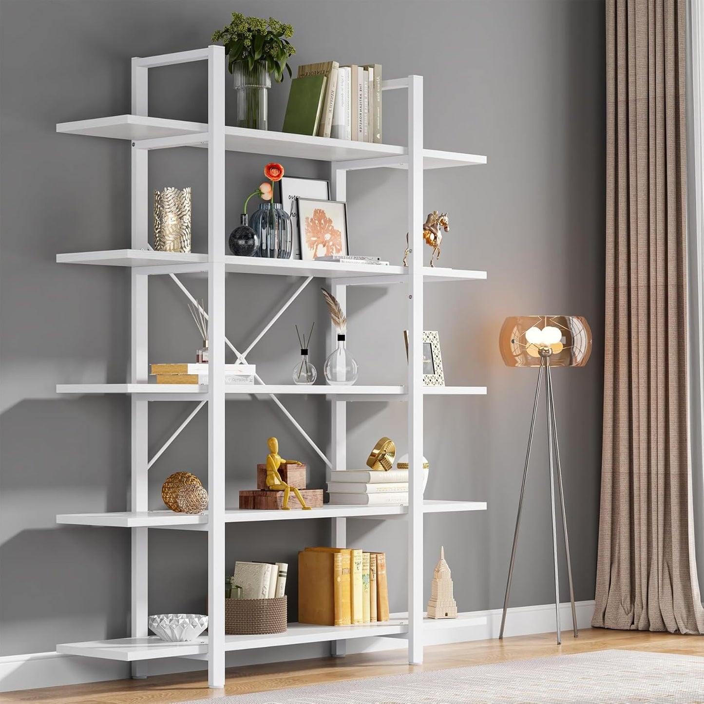 5-Tier Bookshelf, Vintage Industrial Style Bookcase