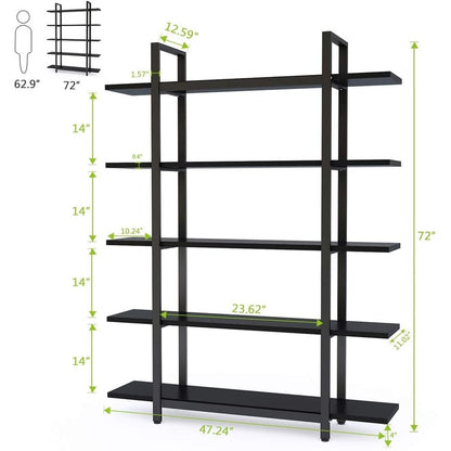 5-Tier Bookshelf, Vintage Industrial Style Bookcase