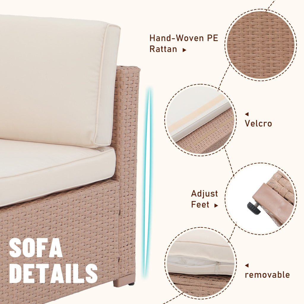 5-piece Outdoor Wicker Sectional Sofa Set with Cushions