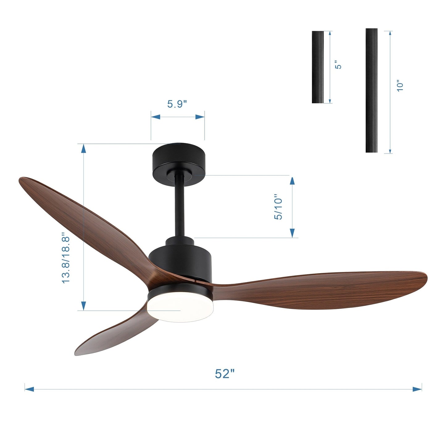 52 Inch LED Ceiling Fan with Lights Remote(3-Blade)