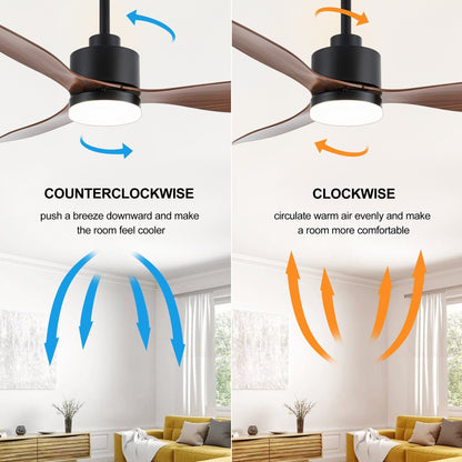 52 Inch LED Ceiling Fan with Lights Remote(3-Blade)