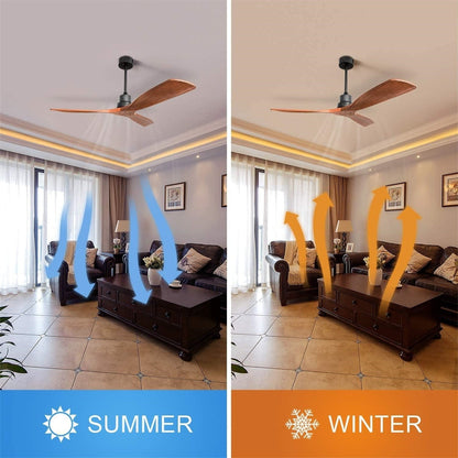 52 inch Modern Solid Wood / ABS Ceiling Fan With Remote Control(No Light),6 WInd Speed,Reversible Airflow