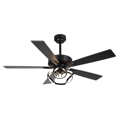 52 Modern Chrome/ Black Indoor Dimmable LED Ceiling Fan with Light and Remote
