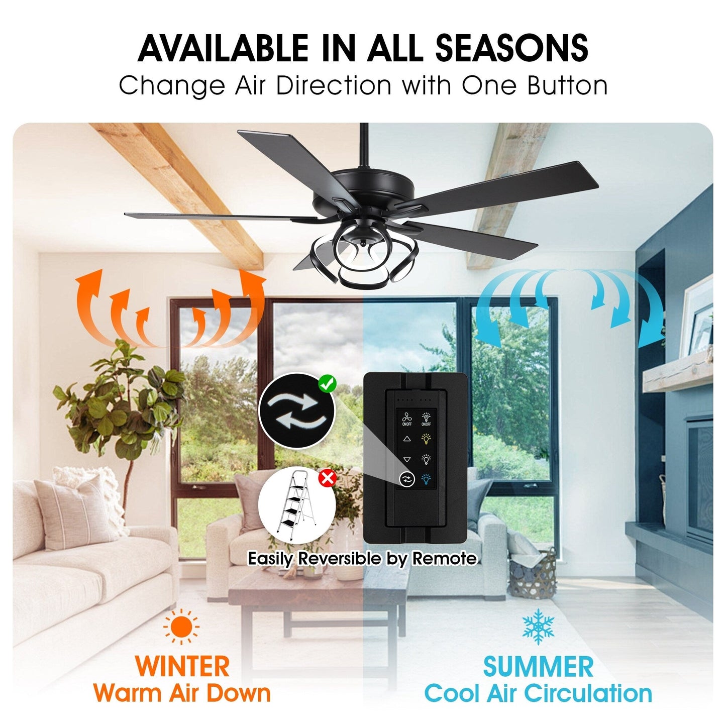 52 Modern Chrome/ Black Indoor Dimmable LED Ceiling Fan with Light and Remote