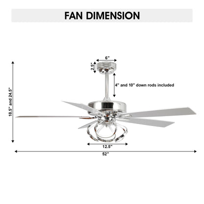 52 Modern Chrome/ Black Indoor Dimmable LED Ceiling Fan with Light and Remote