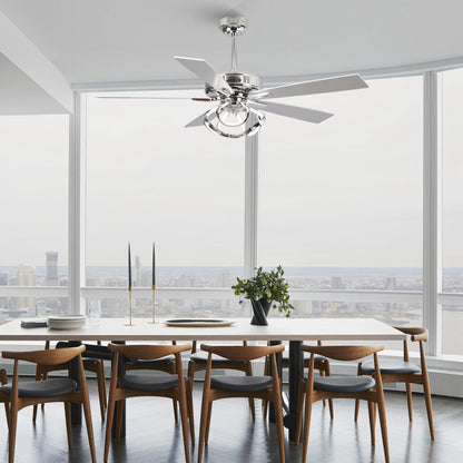 52 Modern Chrome/ Black Indoor Dimmable LED Ceiling Fan with Light and Remote