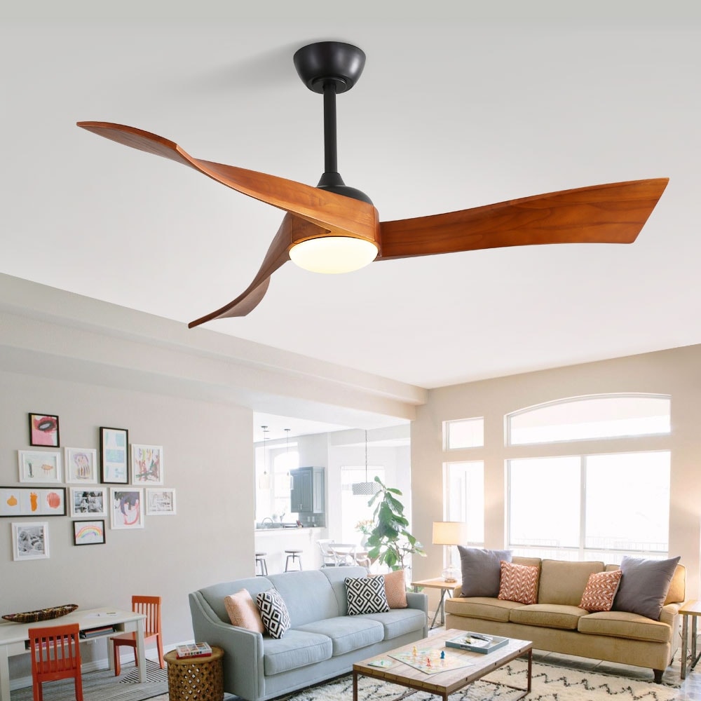 52 Wood 3-Blade Ceiling Fans with Dimmable LED Light and Remote, 6-Speed Reversible DC Motor - 52 inch