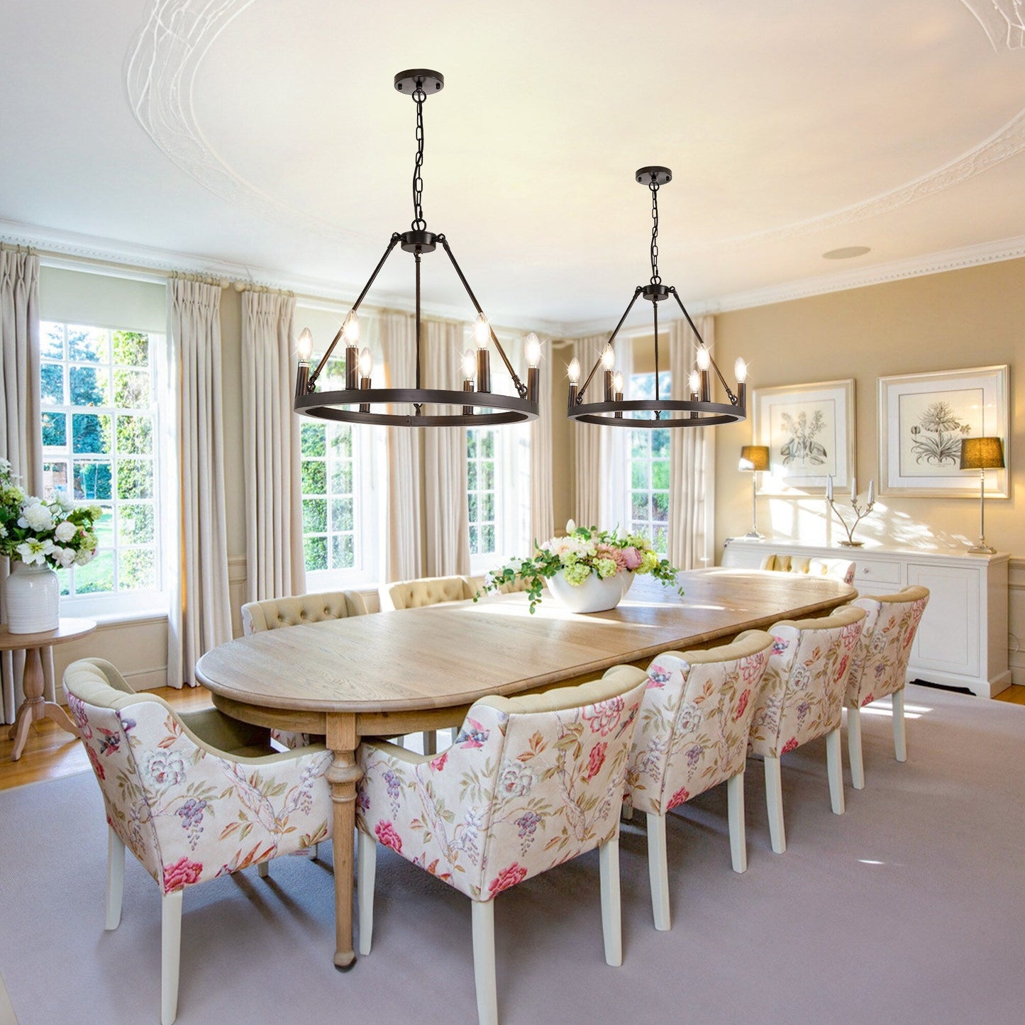 54-inch Round Wagon Wheel 24-light Chandelier