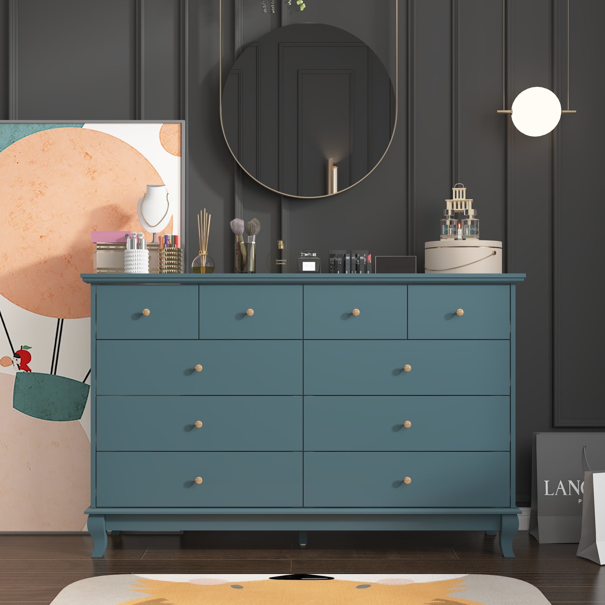 55.1 Wide Double Bedroom Dresser with Storage Drawers