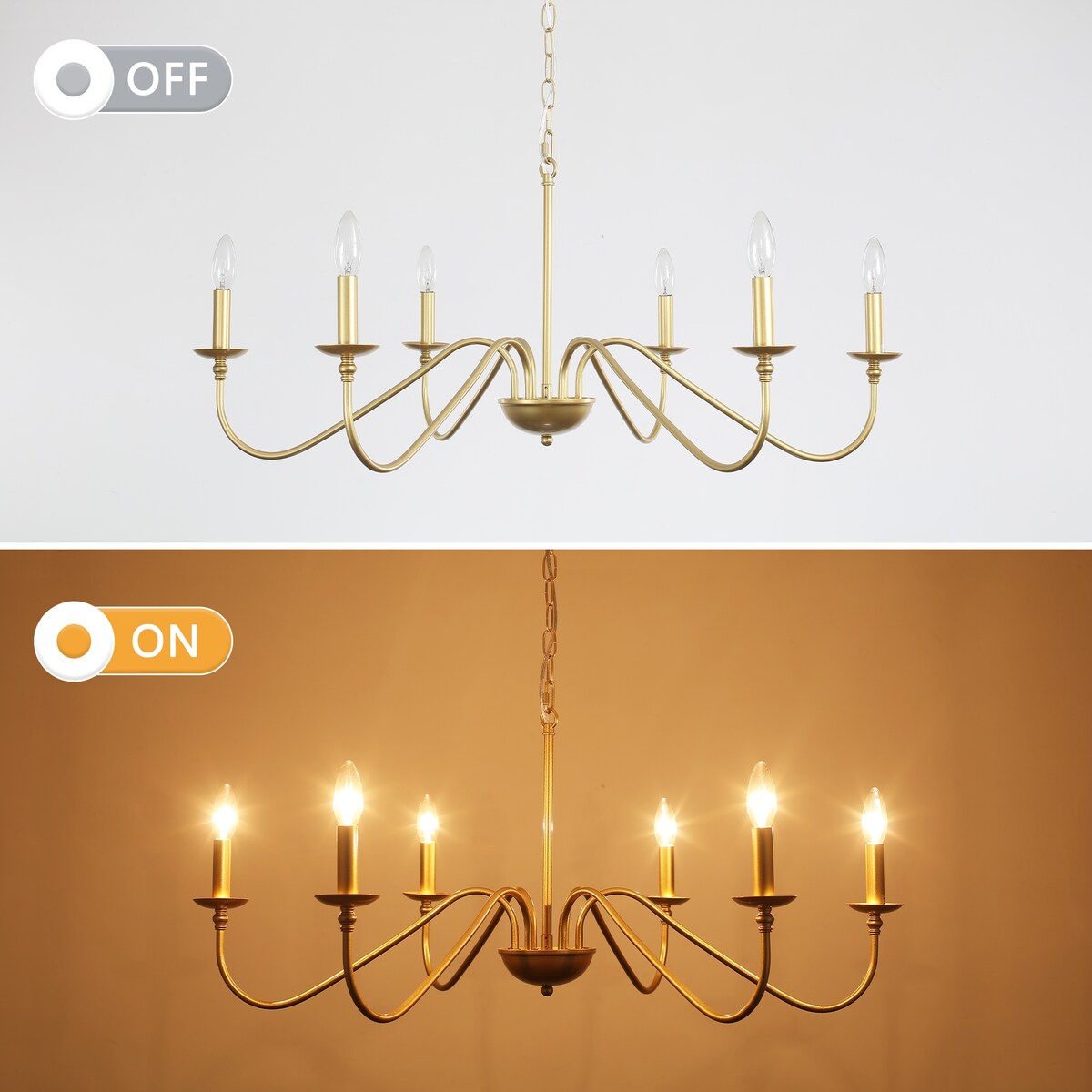 6-Light Rustic Candle Chandelier, Traditional Chandelier , Metal Ceiling Light for Dining Room Living Room Bedroom Kitchen