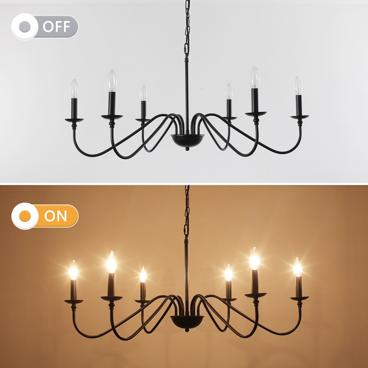 6-Light Rustic Candle Chandelier, Traditional Chandelier , Metal Ceiling Light for Dining Room Living Room Bedroom Kitchen