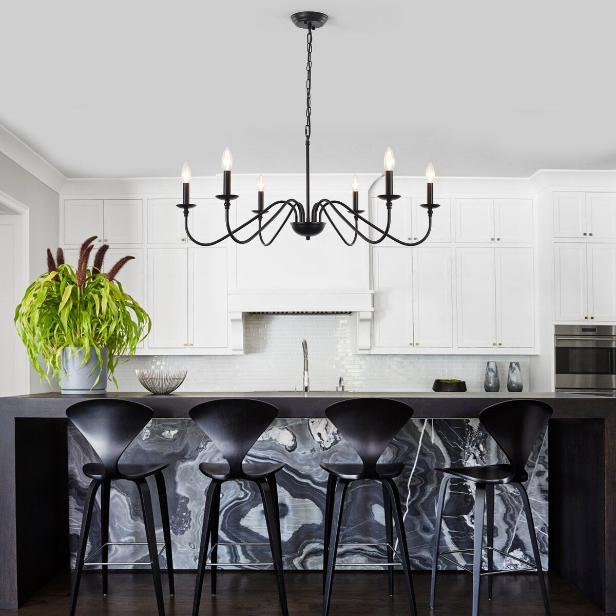 6-Light Rustic Candle Chandelier, Traditional Chandelier , Metal Ceiling Light for Dining Room Living Room Bedroom Kitchen