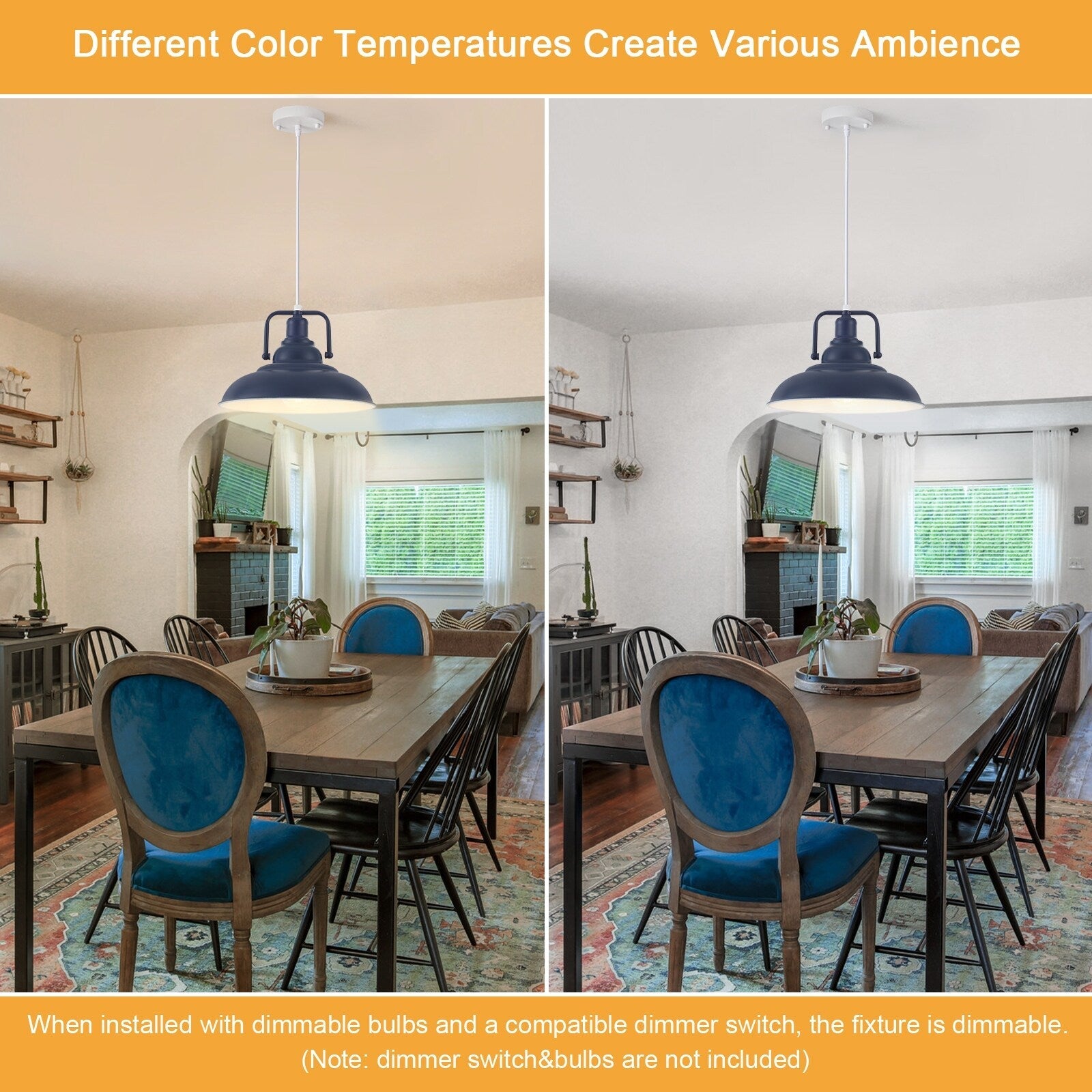 60-Watt 1-Light Pendant Light with Dome Shade for Kitchen Island, Classic Semi Flush Mount Chandelier for Dining Room