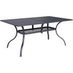 60 x 37 Outdoor Patio Rectangular Metal Slatted Dining Table with Umbrella Hole for 6 Person