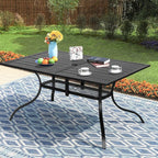 60 x 37 Outdoor Patio Rectangular Metal Slatted Dining Table with Umbrella Hole for 6 Person