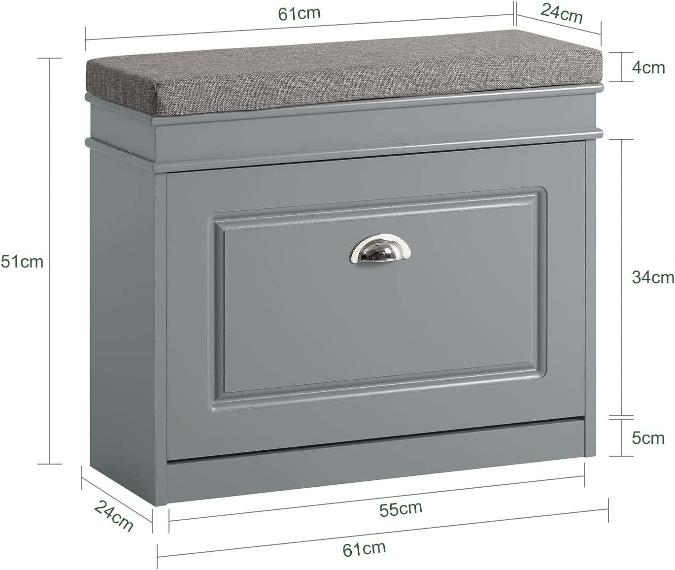 SoBuy FSR82-K-HG, Meuble à chaussures, Banc à chaussures d'entrée avec tiroir rabattable et coussin d'assise, Gris