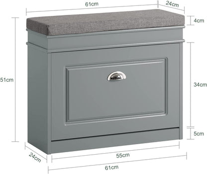 SoBuy FSR82-K-HG, Meuble à chaussures, Banc à chaussures d'entrée avec tiroir rabattable et coussin d'assise, Gris