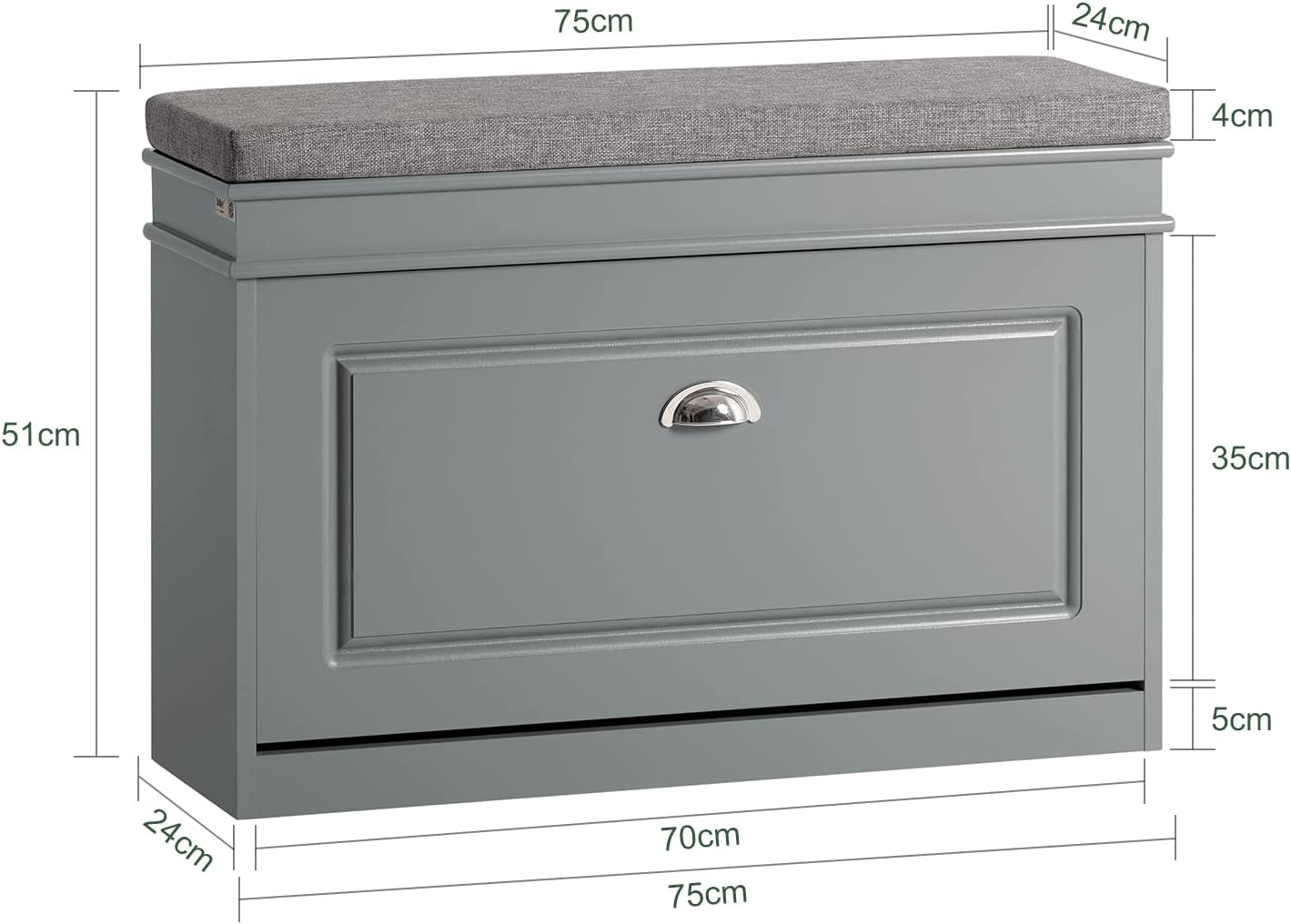 Meuble à chaussures SoBuy avec banc d'entrée, étagère à chaussures avec tiroir rabattable et coussin d'assise, gris FSR82-L-HG