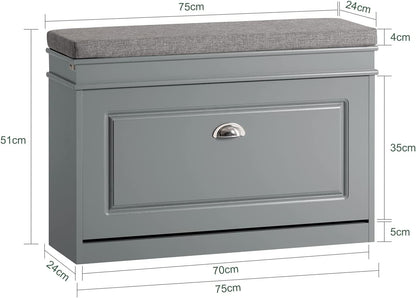 Meuble à chaussures SoBuy avec banc d'entrée, étagère à chaussures avec tiroir rabattable et coussin d'assise, gris FSR82-L-HG