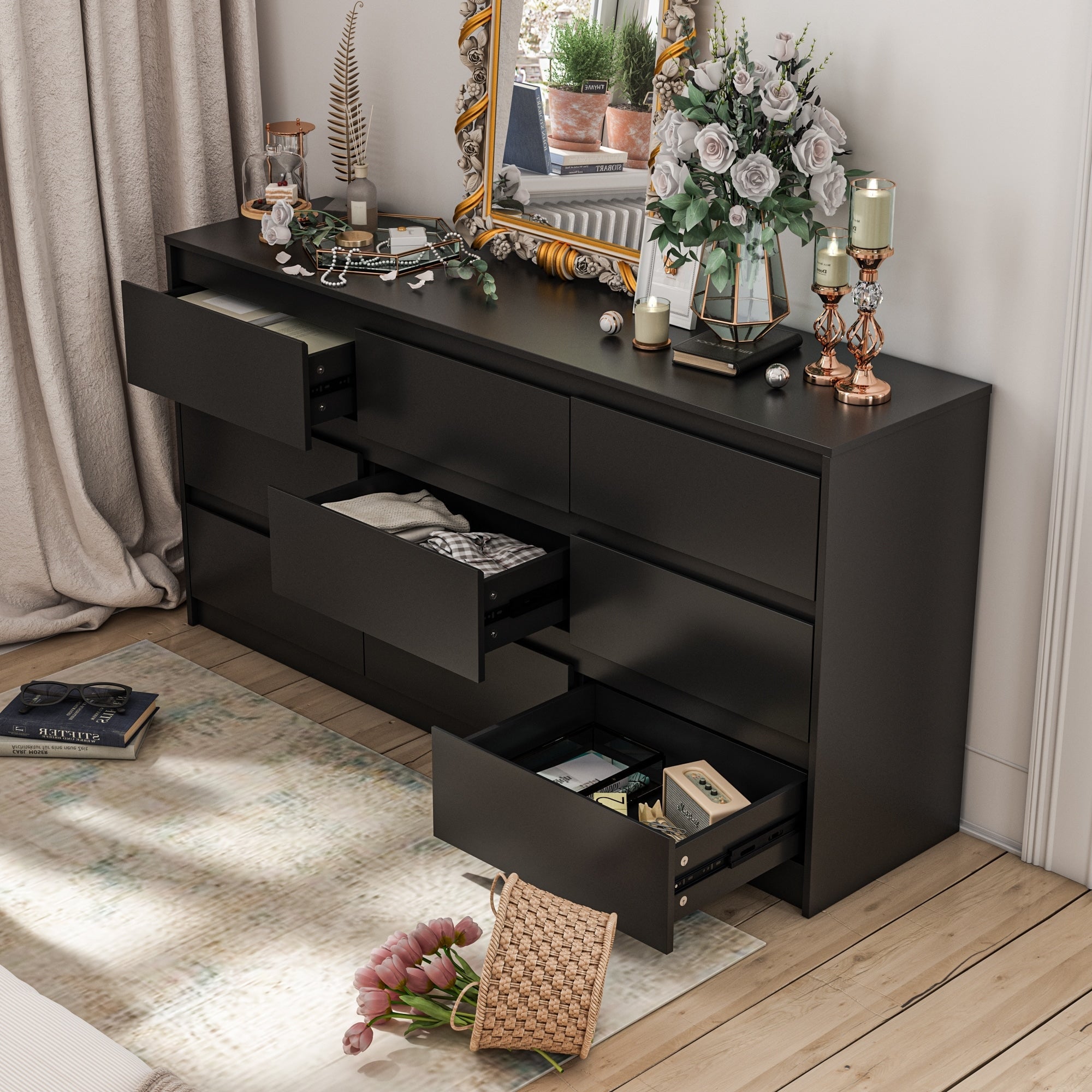 63W 9 Drawer Dresser Accent Dresser for Living Room Bedroom Chest