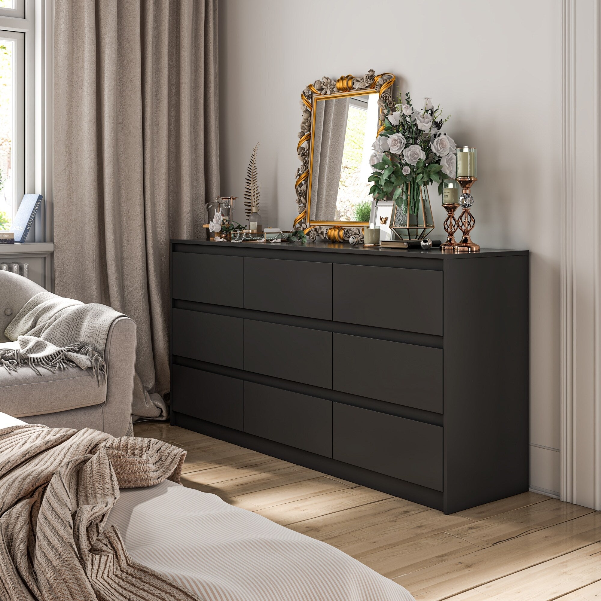 63W 9 Drawer Dresser Accent Dresser for Living Room Bedroom Chest