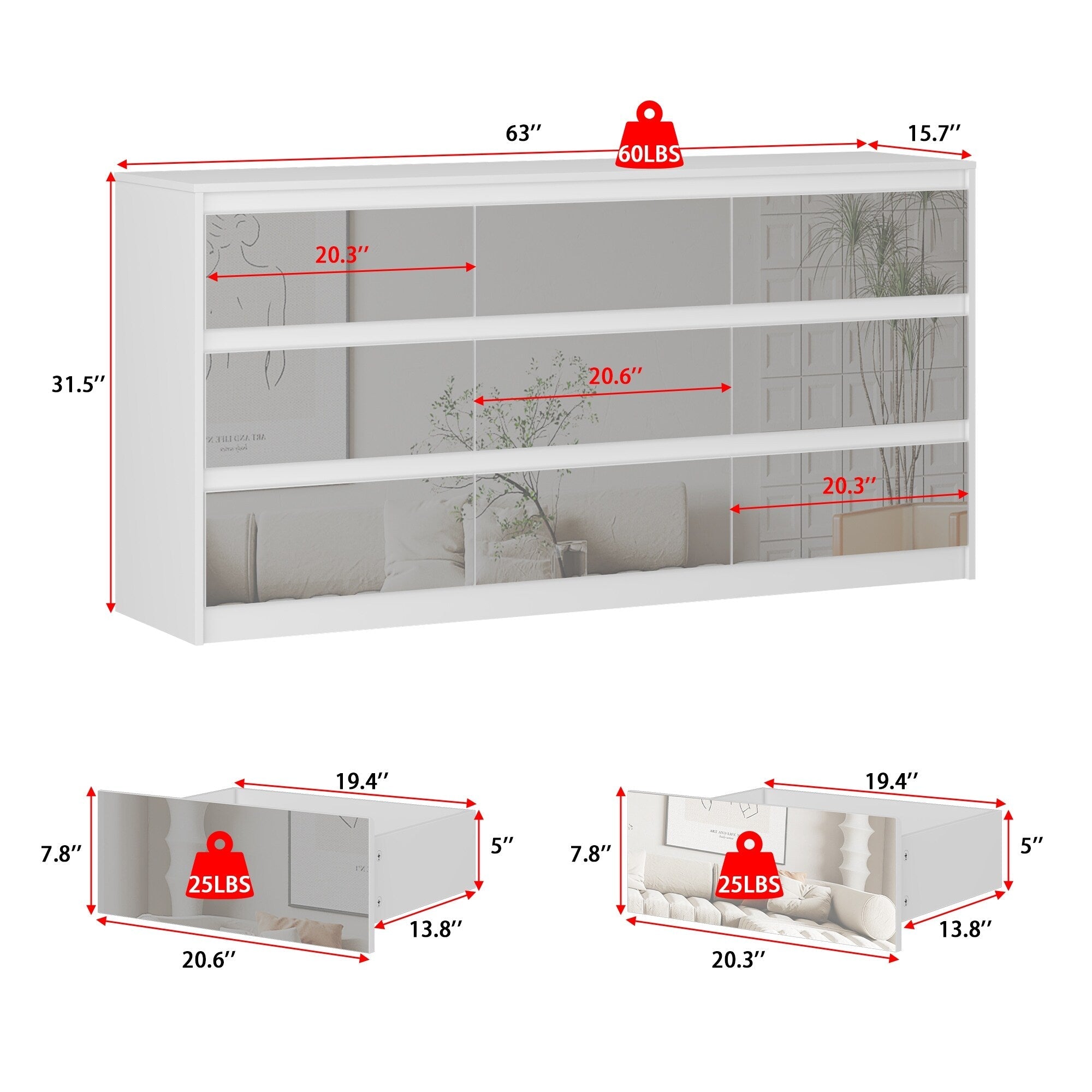 63W 9 Drawer Dresser Accent Dresser for Living Room Bedroom Chest
