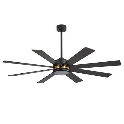 65 Inch 8-Blade Black LED Ceiling Fan with Light and Remote