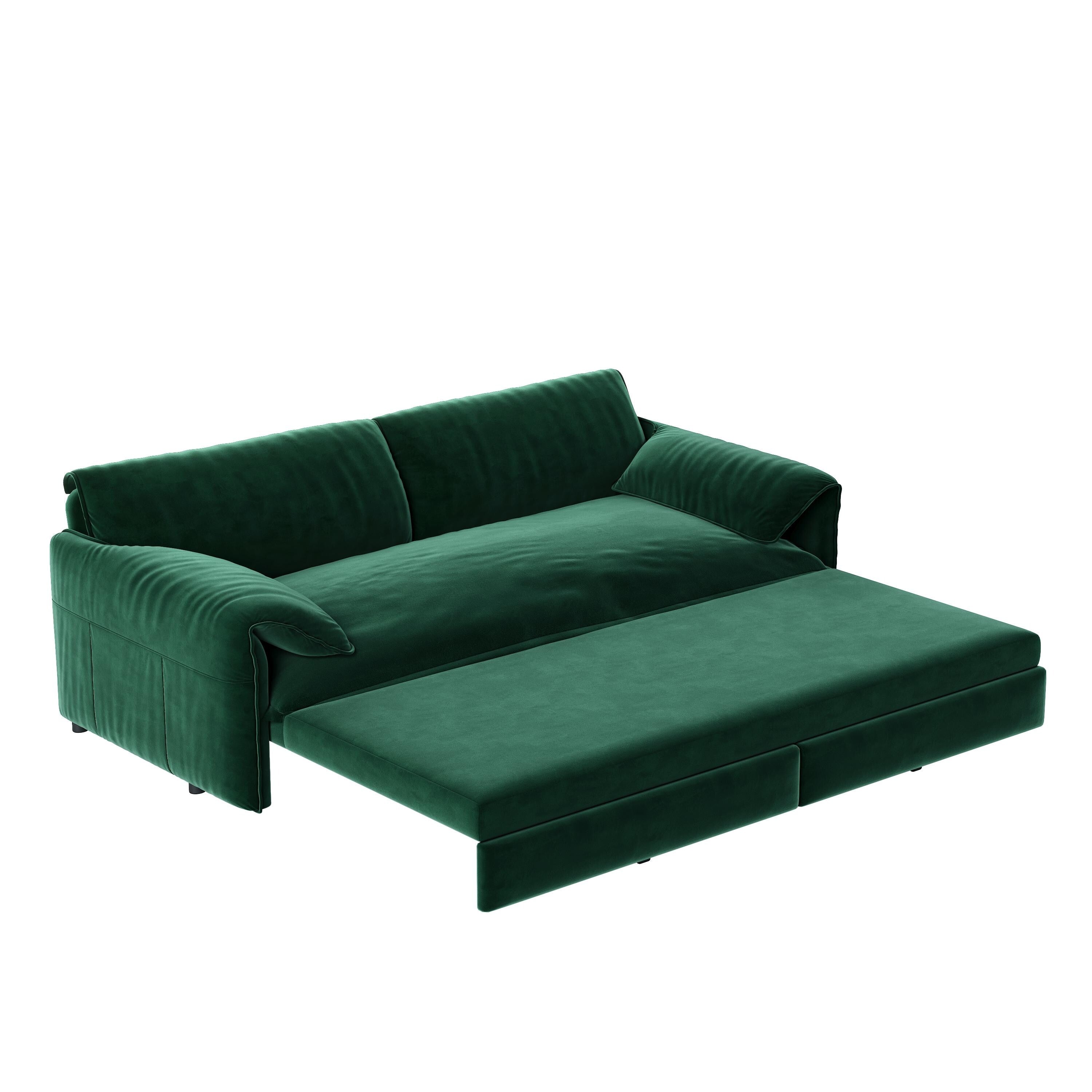 66 Queen Pull Out Sofa Bed, 3-in-1 Convertible Sleeper Sofa with Side Storage,Multi-Functional Velvet Loveseat Bed