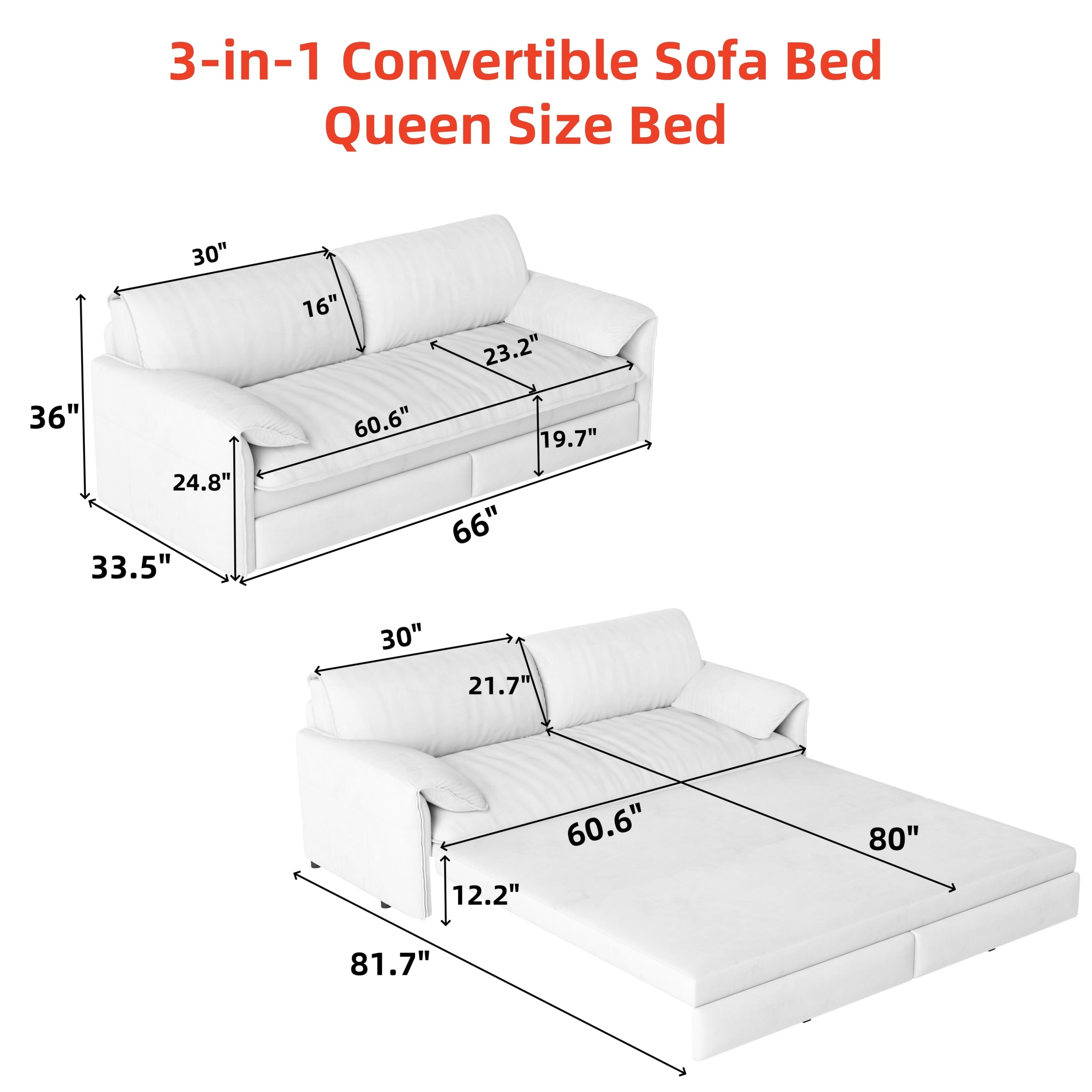 66 Queen Pull Out Sofa Bed, 3-in-1 Convertible Sleeper Sofa with Side Storage,Multi-Functional Velvet Loveseat Bed